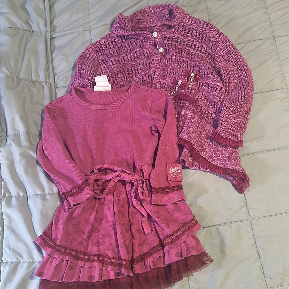 Kids' Pink Long Sleeve Dress with Cardigan